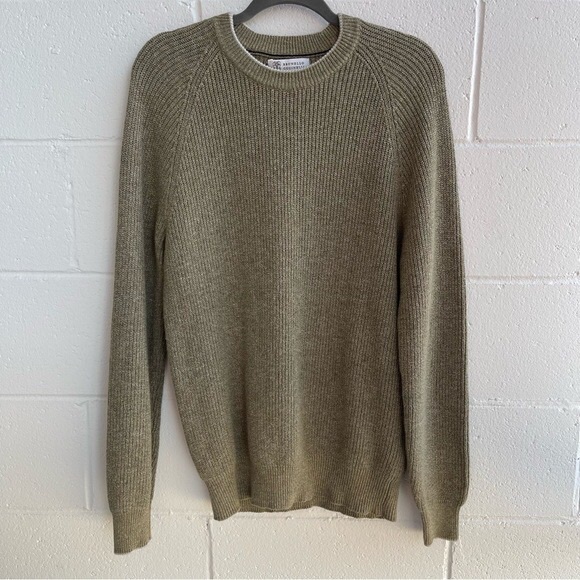 BRUNELLO CUCINELLI Men's Olive 100% Cotton Sweater Large